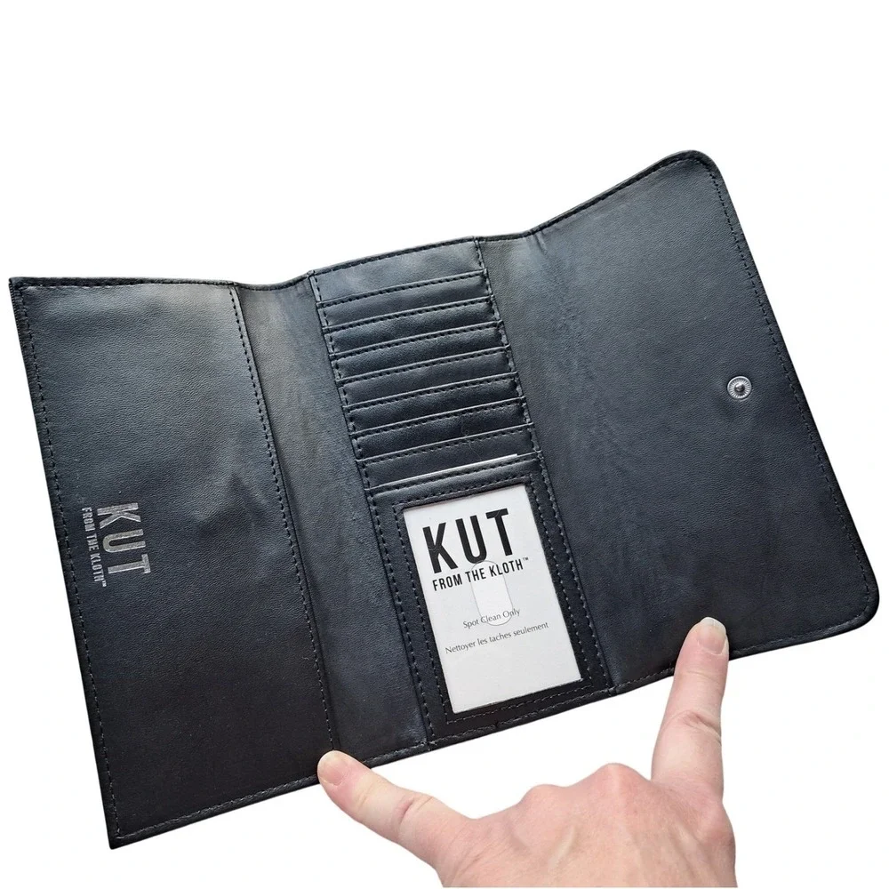KUT From The Kloth Striped Continental Wallet Clutch Organizer Black White